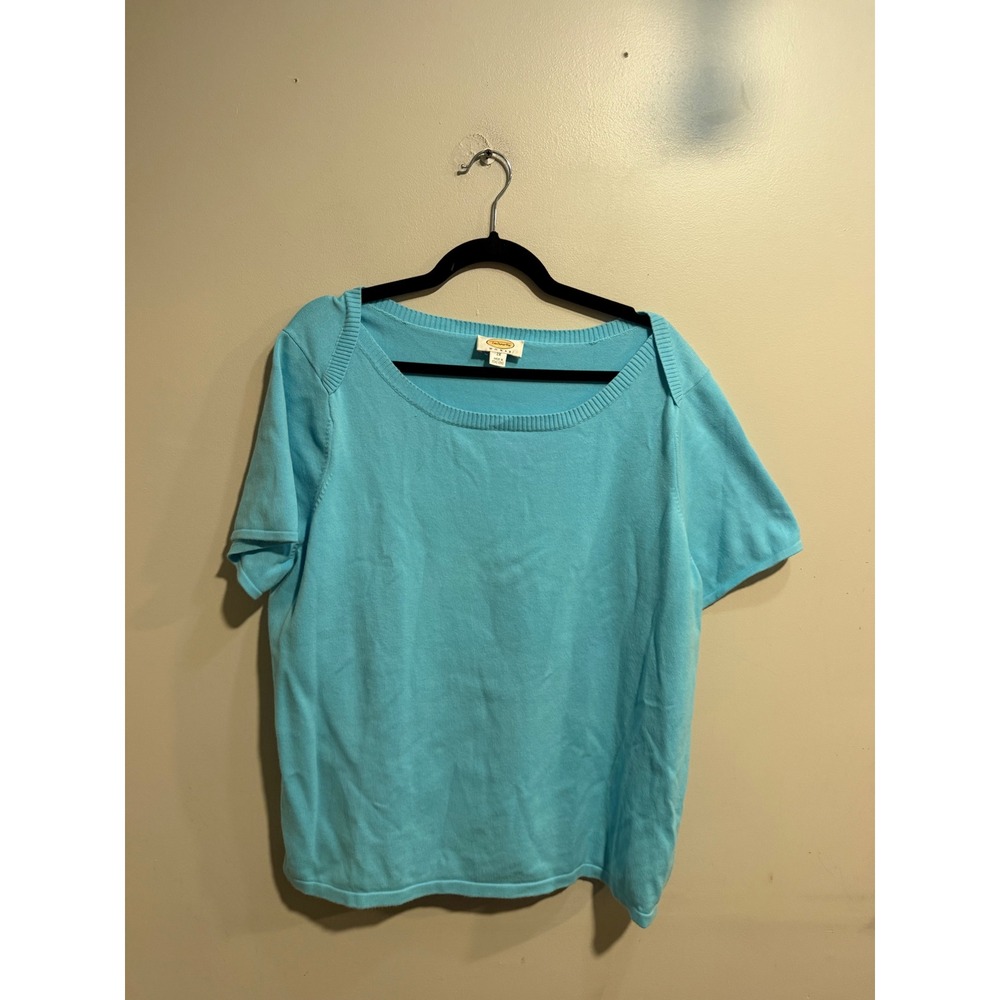 Talbots Woman Turquoise Blue Scoop Neck Short Sleeve Cotton Knit Sweater 2X